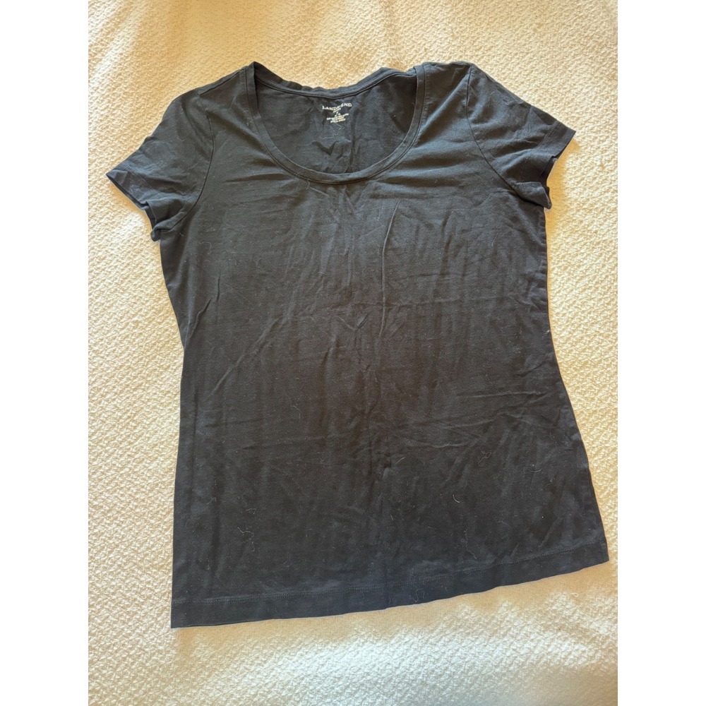 Lands End Black Short Sleeve Scoop Neck Fitted Tee Shirt Womens Size M 10-12